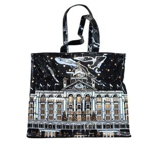 NWT Harrods Christmas Emporium Shoulder Bag Black Gold Star PVC Tote London Gift